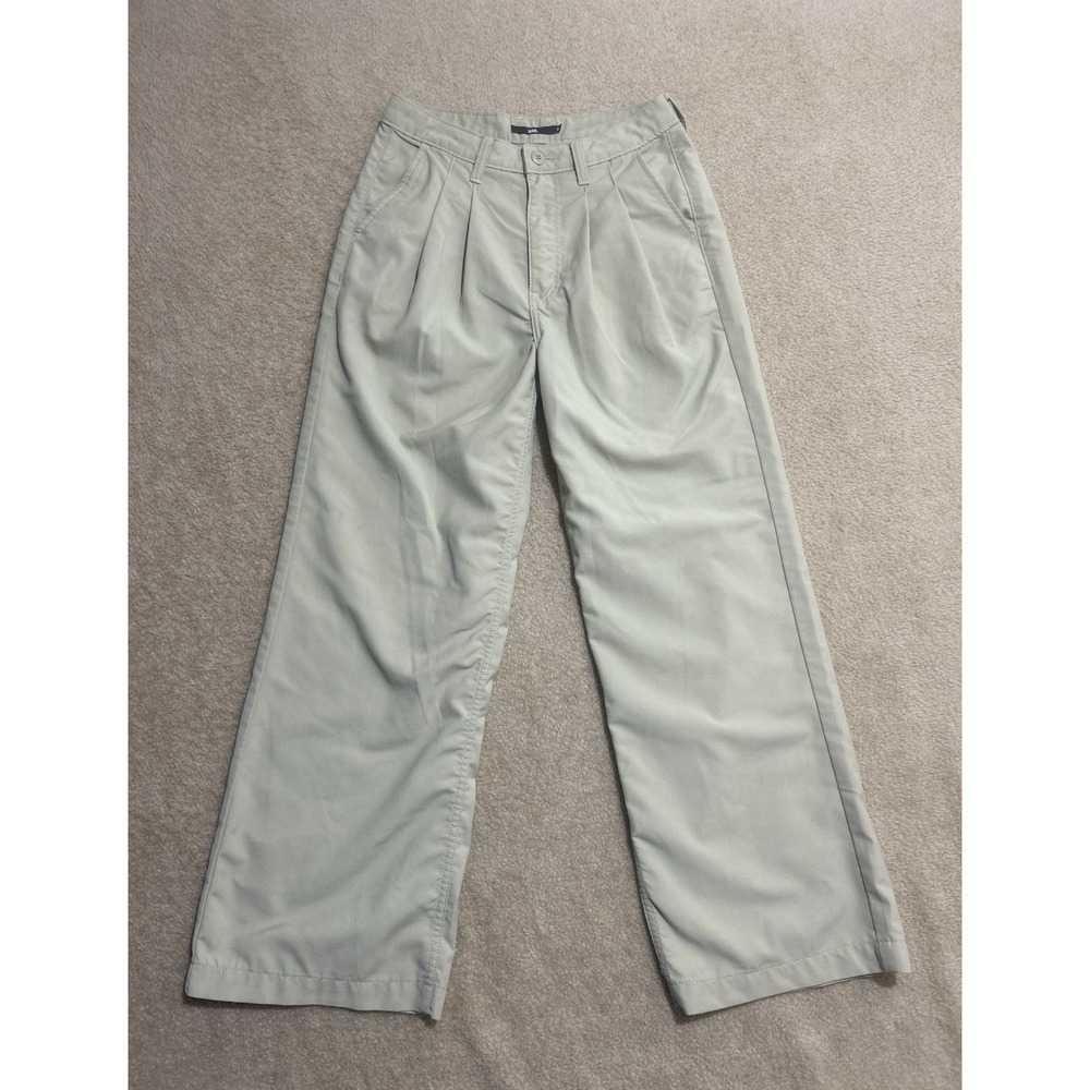 Vans Alder Relaxed Pants Women's 26 Beige‎ Chino Pleated Front Wide Leg Skater